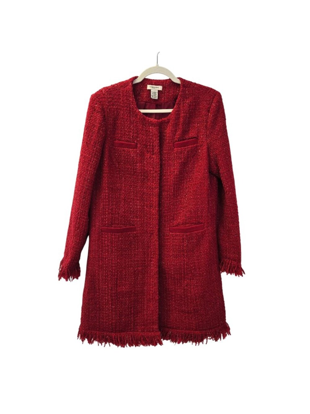 Vertigo Paris Wool Blend Tweed Metallic Fringe Accent Coat Size L
